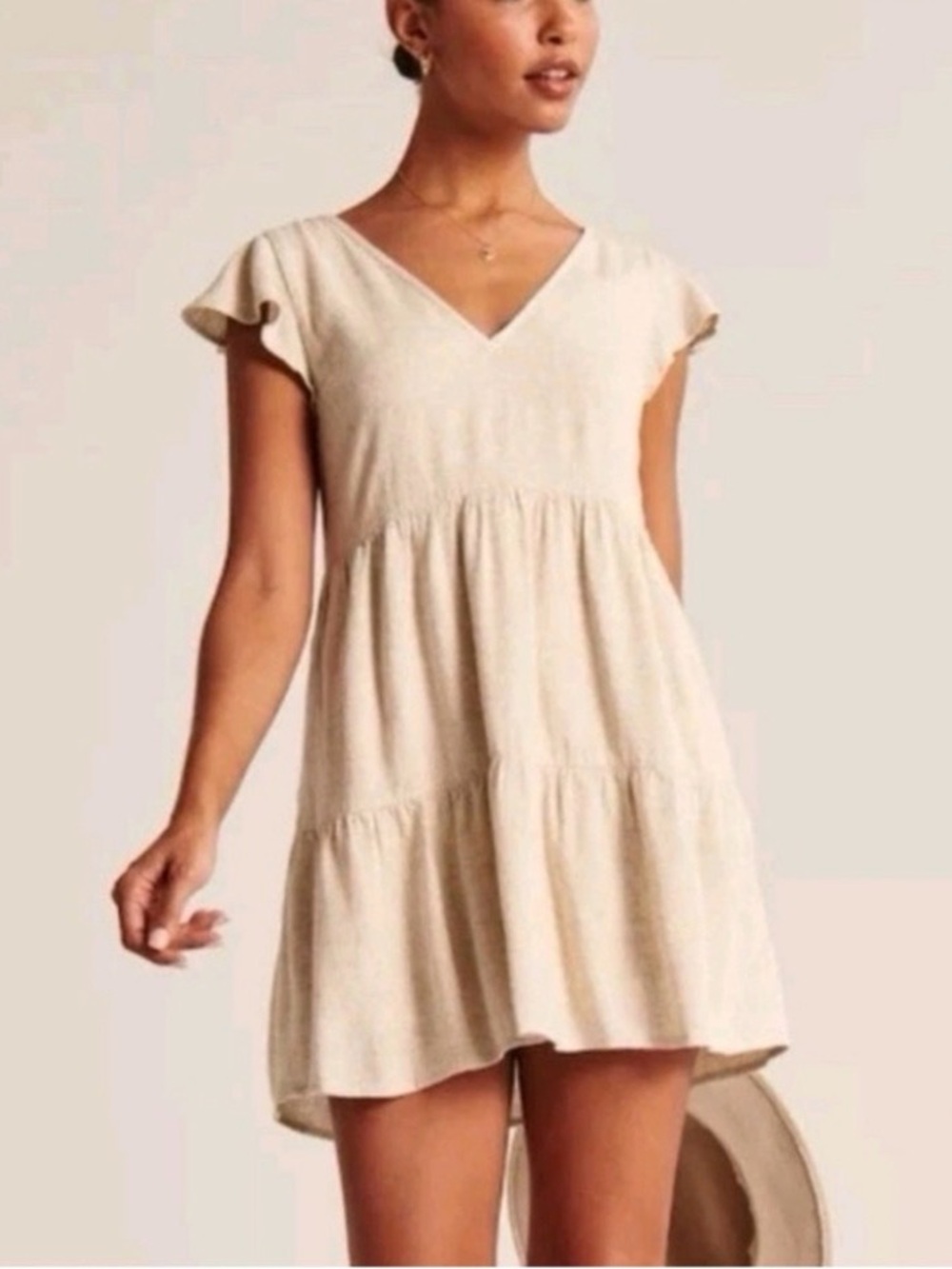Abercrombie & Fitch V
Neck Tiered
Trapeze Mini Linen
Blend Dress xs